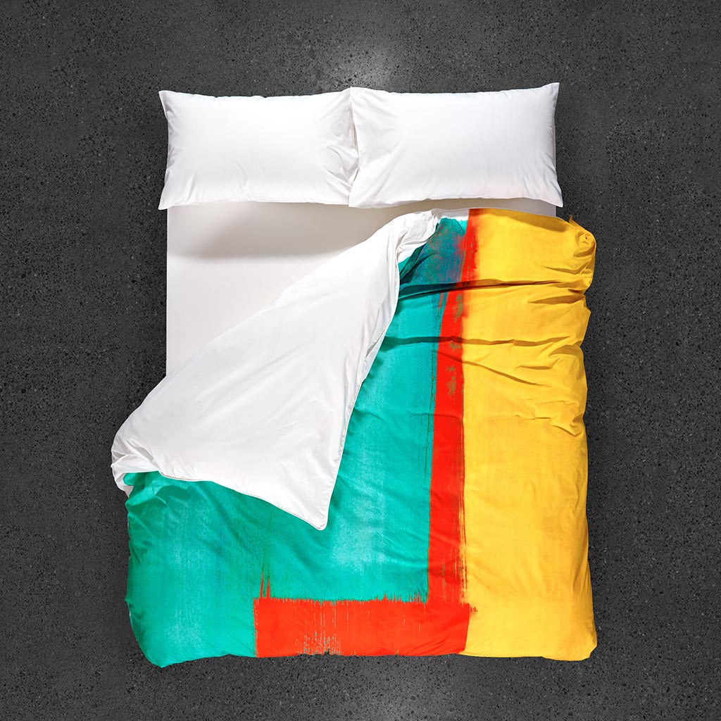ZayZay egyptian cotton duvet cover design Moroccan Monday top view yellow red turquoise modern art