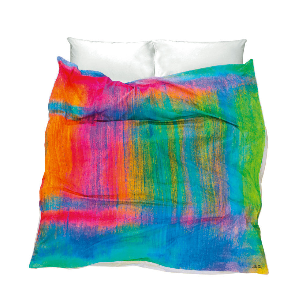 Fun Duvet Cover pink blue green orange colours Tropical Frost on a North-Facing Window design