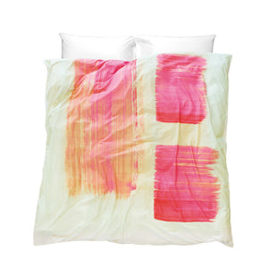 Artistic Duvet Cover So Jess design soft cream pale green background with bold pink brush strokes